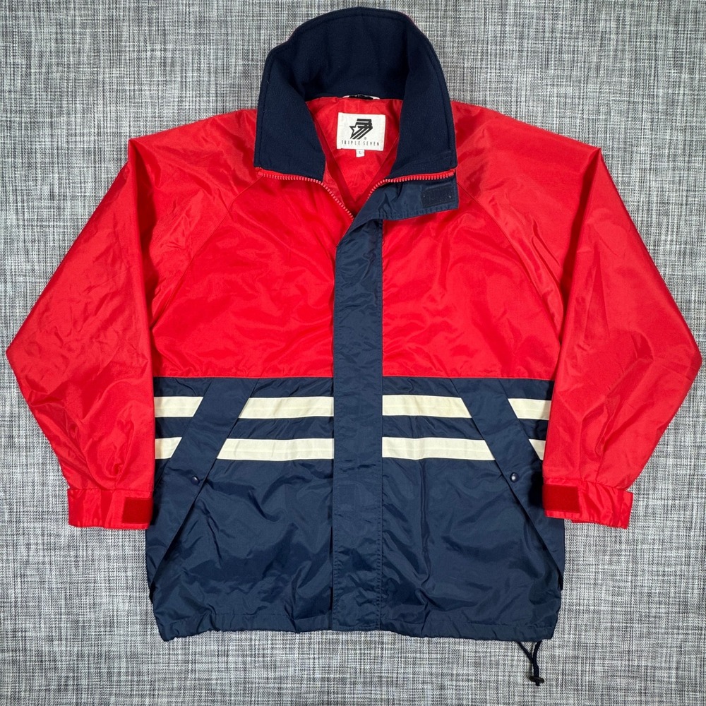 Triple Seven Men's Windbreaker Jacket Large Red Navy White Colorblock Full Zip